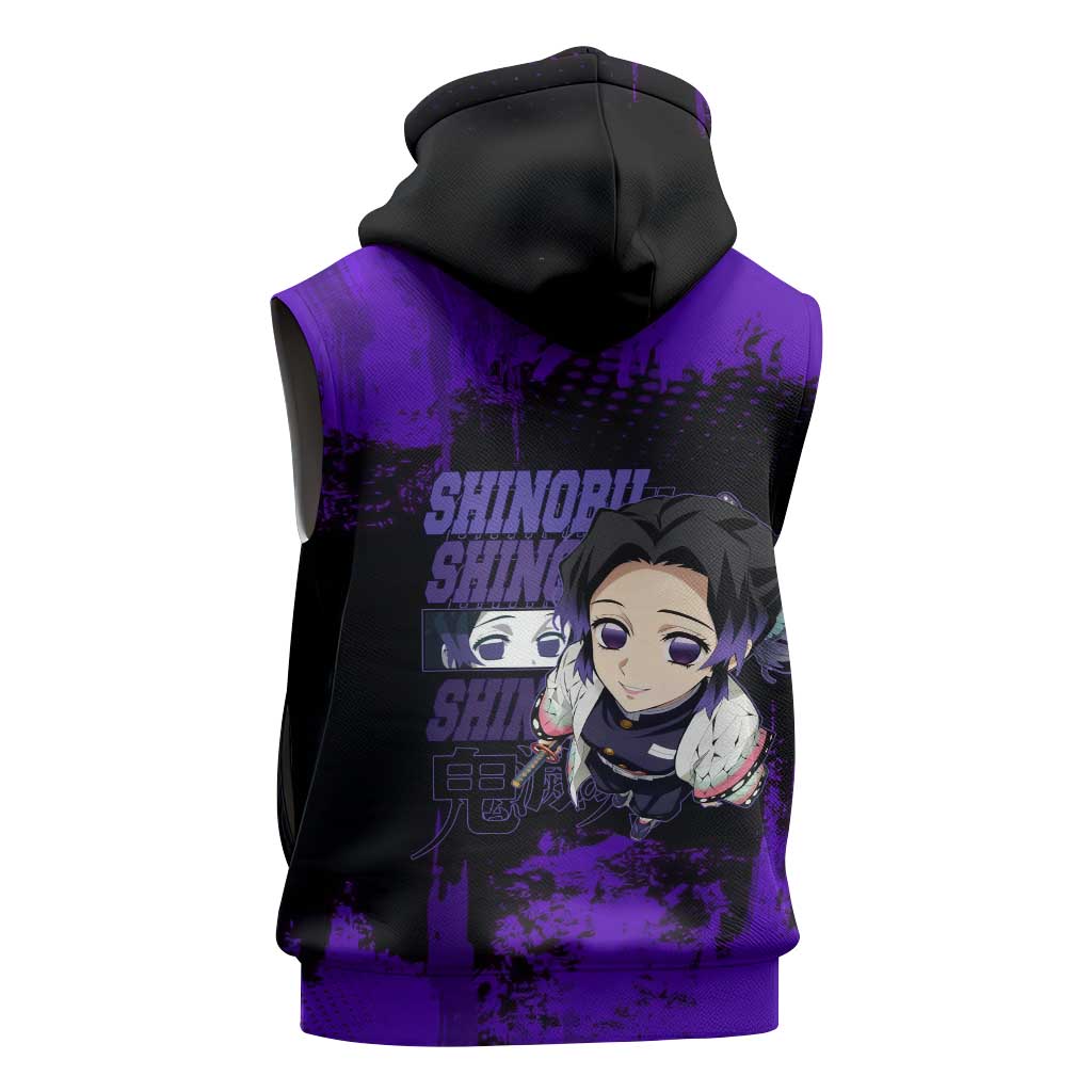 Shinobu Kocho Demon Slayer Purple Grunge Design Sleeveless Hoodie with Butterfly Theme and Calm Expression - The Mazicc