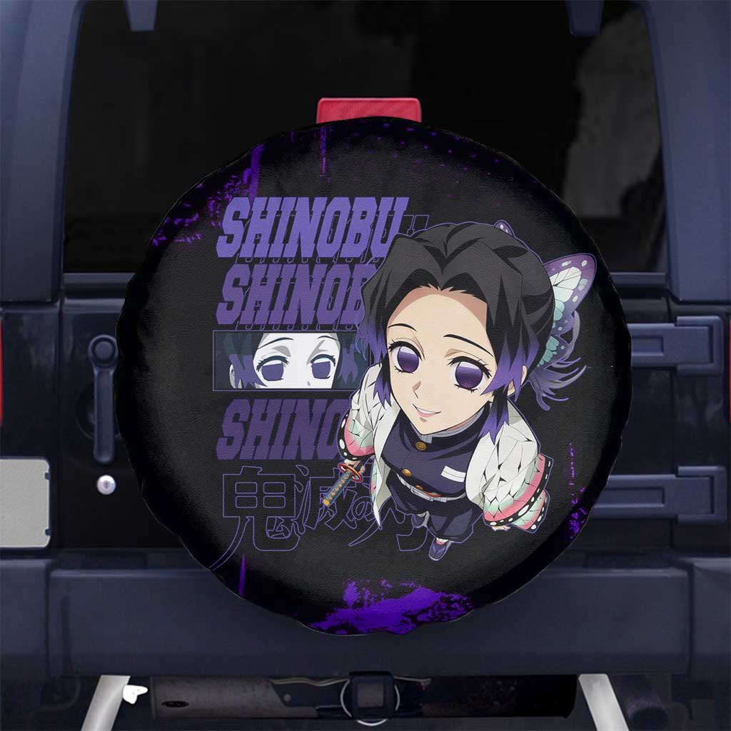 Shinobu Kocho Demon Slayer Purple Grunge Design Spare Tire Cover with Butterfly Theme and Calm Expression - The Mazicc