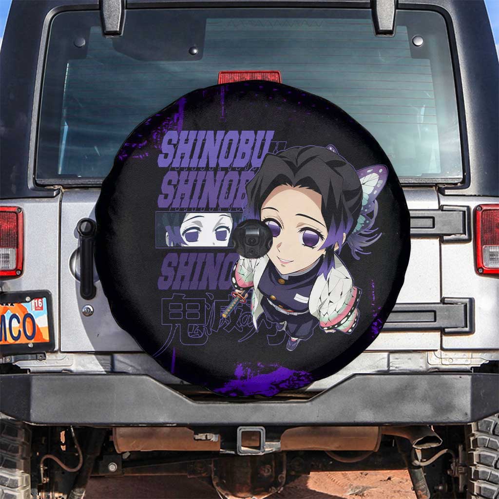 Shinobu Kocho Demon Slayer Purple Grunge Design Spare Tire Cover with Butterfly Theme and Calm Expression - The Mazicc