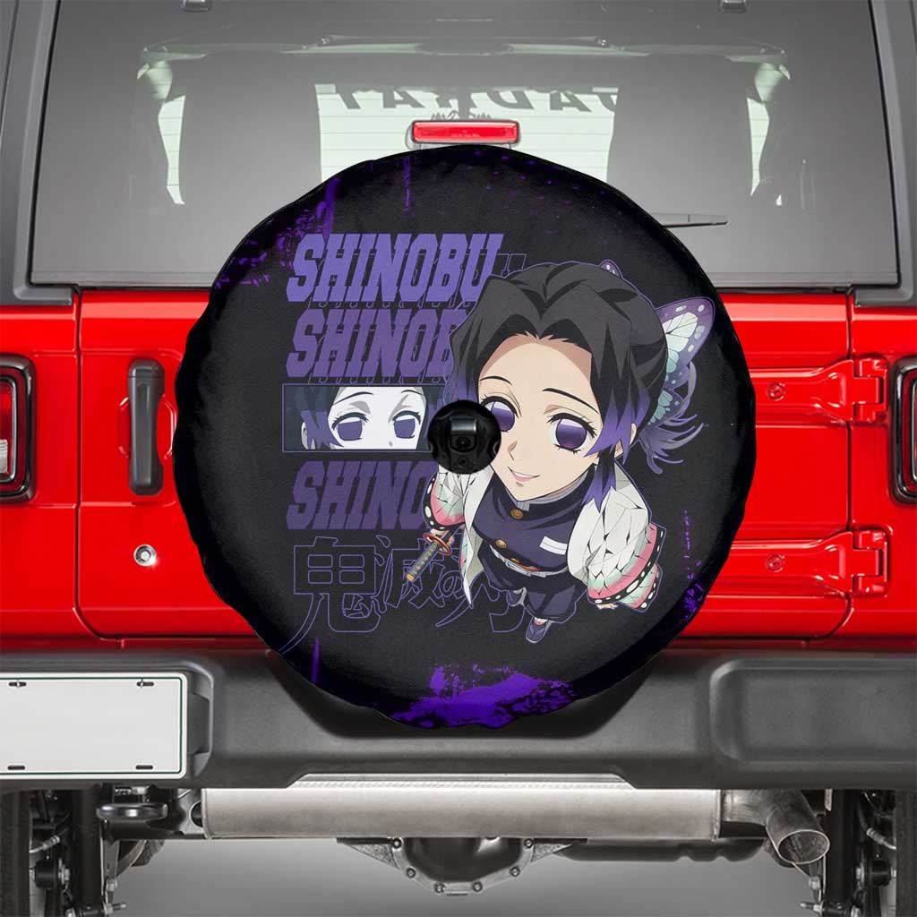 Shinobu Kocho Demon Slayer Purple Grunge Design Spare Tire Cover with Butterfly Theme and Calm Expression - The Mazicc