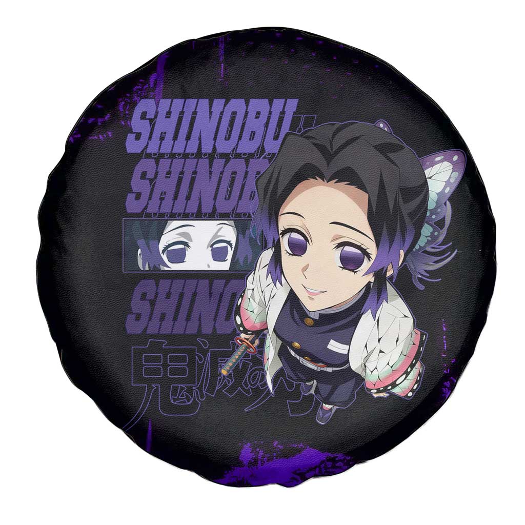 Shinobu Kocho Demon Slayer Purple Grunge Design Spare Tire Cover with Butterfly Theme and Calm Expression - The Mazicc