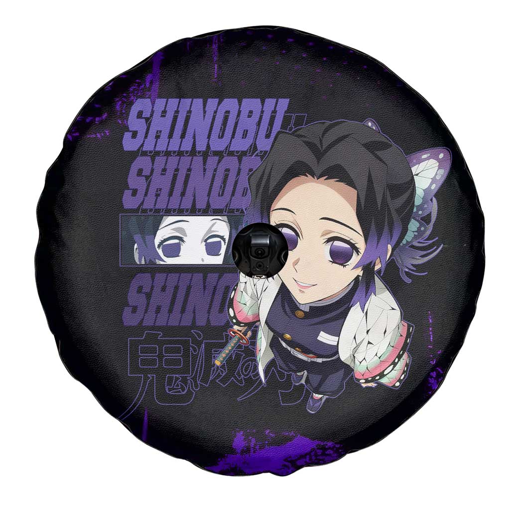 Shinobu Kocho Demon Slayer Purple Grunge Design Spare Tire Cover with Butterfly Theme and Calm Expression - The Mazicc