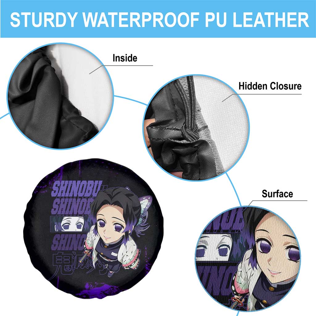 Shinobu Kocho Demon Slayer Purple Grunge Design Spare Tire Cover with Butterfly Theme and Calm Expression - The Mazicc