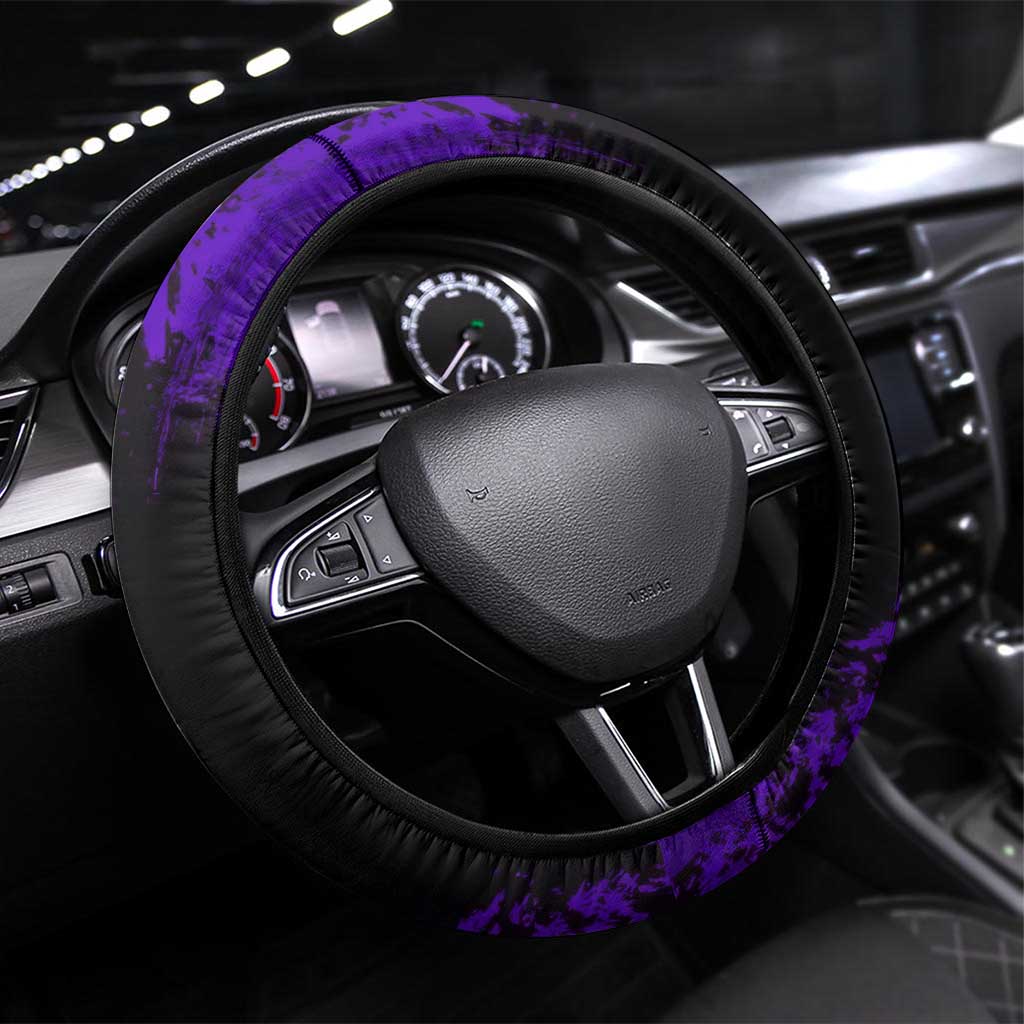 Shinobu Kocho Demon Slayer Purple Grunge Design Steering Wheel Cover with Butterfly Theme and Calm Expression - The Mazicc