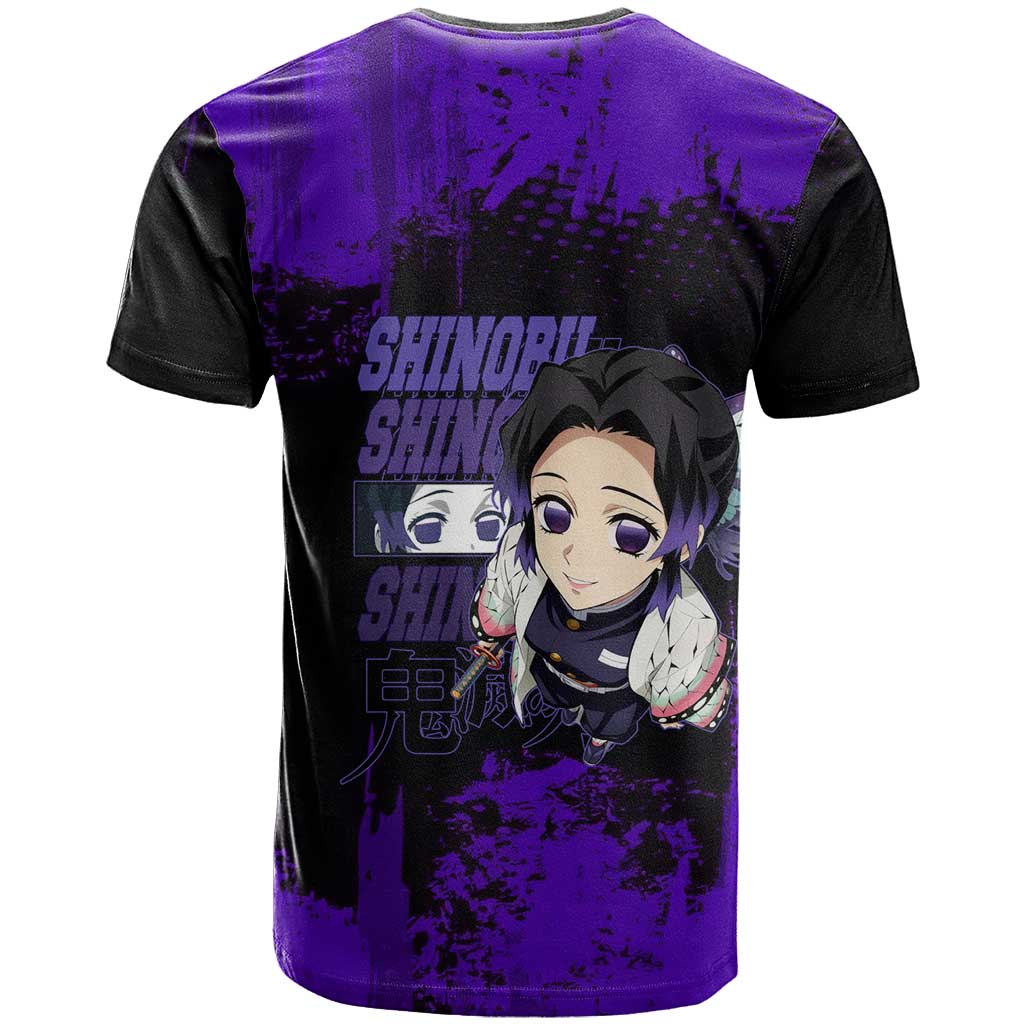 Shinobu Kocho Demon Slayer Purple Grunge Design T Shirt with Butterfly Theme and Calm Expression - The Mazicc