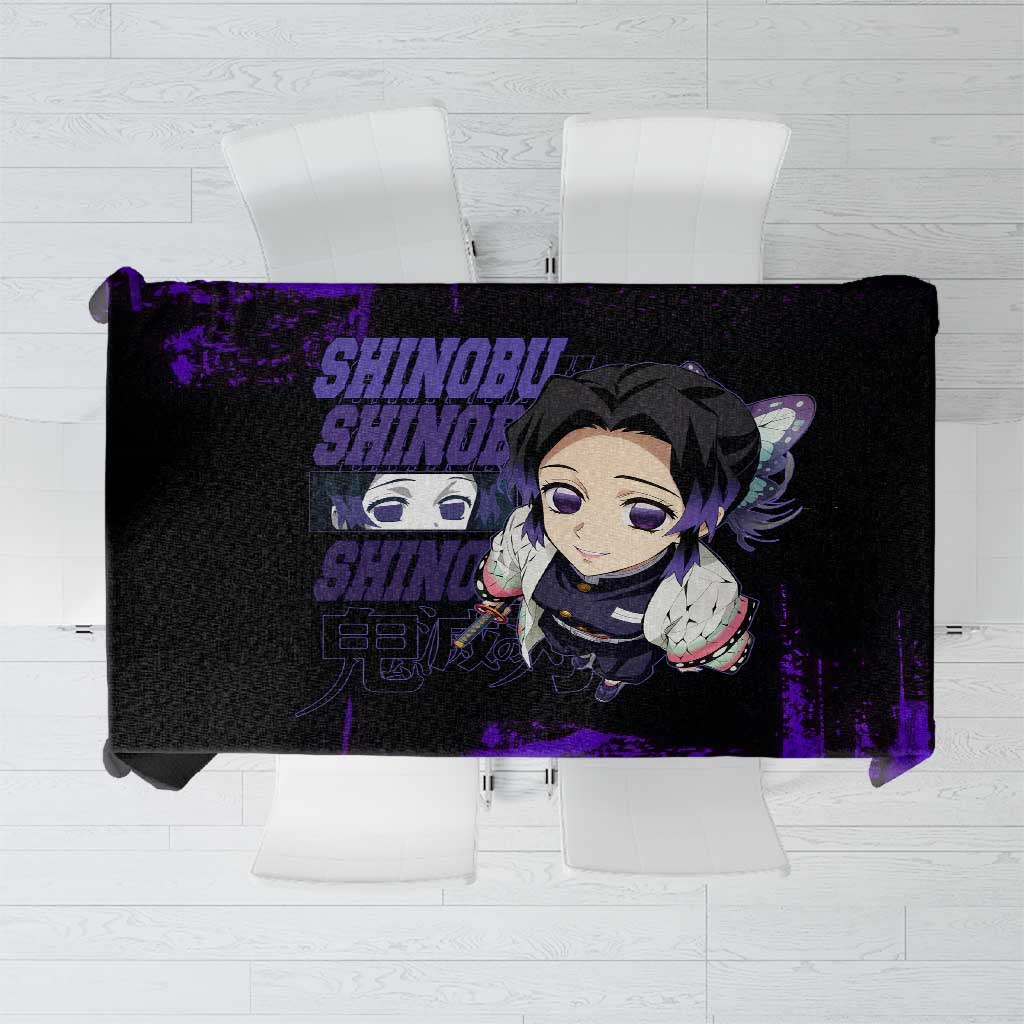 Shinobu Kocho Demon Slayer Purple Grunge Design Tablecloth with Butterfly Theme and Calm Expression - The Mazicc