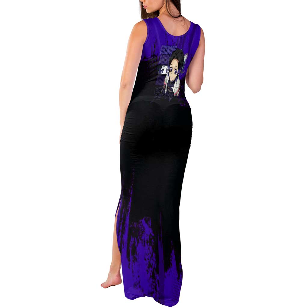 Shinobu Kocho Demon Slayer Purple Grunge Design Tank Maxi Dress with Butterfly Theme and Calm Expression - The Mazicc