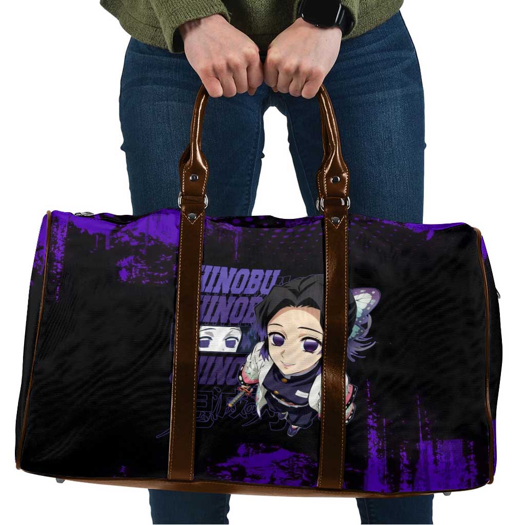 Shinobu Kocho Demon Slayer Purple Grunge Design Travel Bag with Butterfly Theme and Calm Expression - The Mazicc