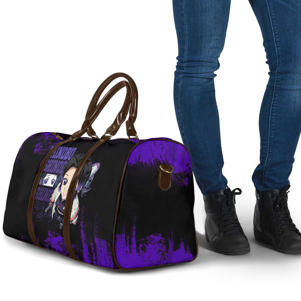 Shinobu Kocho Demon Slayer Purple Grunge Design Travel Bag with Butterfly Theme and Calm Expression - The Mazicc