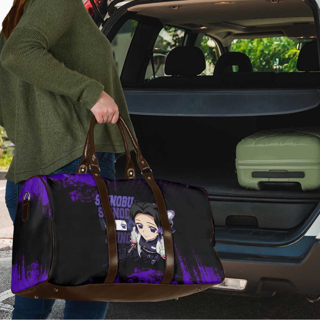 Shinobu Kocho Demon Slayer Purple Grunge Design Travel Bag with Butterfly Theme and Calm Expression - The Mazicc