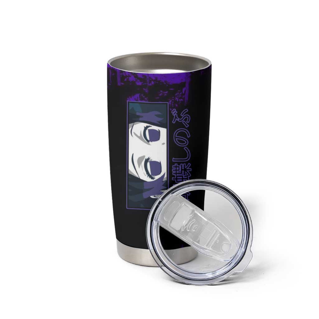 Shinobu Kocho Demon Slayer Purple Grunge Design Tumbler Cup with Butterfly Theme and Calm Expression - The Mazicc