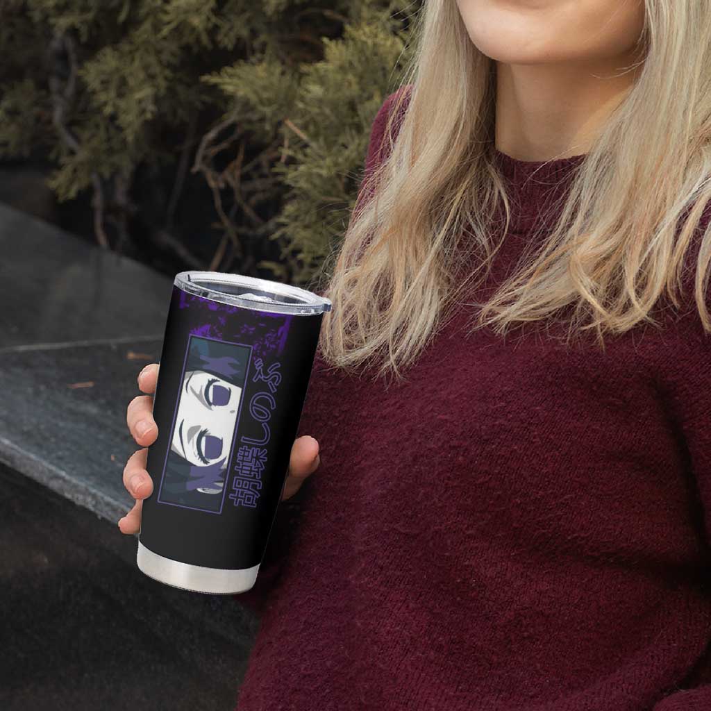 Shinobu Kocho Demon Slayer Purple Grunge Design Tumbler Cup with Butterfly Theme and Calm Expression - The Mazicc
