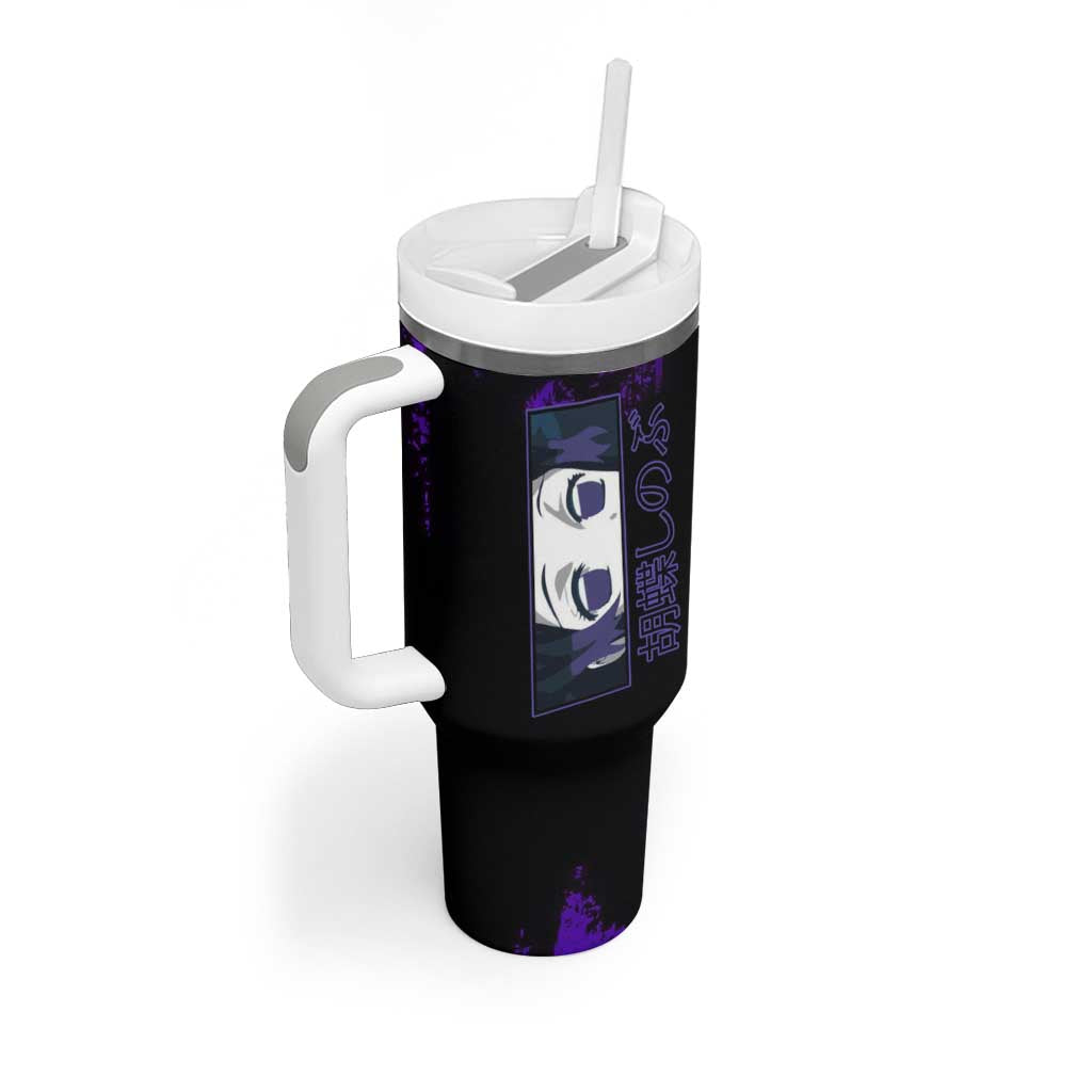 Shinobu Kocho Demon Slayer Purple Grunge Design Tumbler With Handle with Butterfly Theme and Calm Expression - The Mazicc