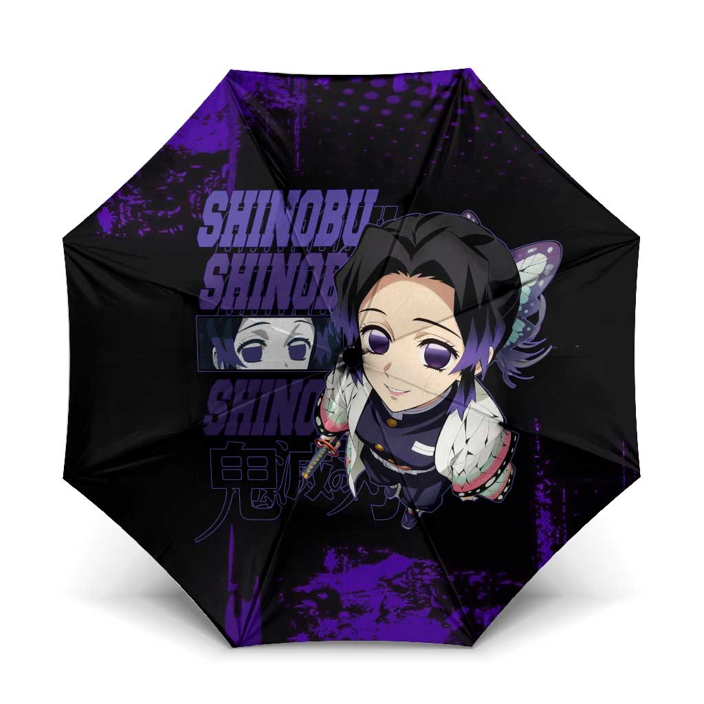 Shinobu Kocho Demon Slayer Purple Grunge Design Umbrella with Butterfly Theme and Calm Expression - The Mazicc