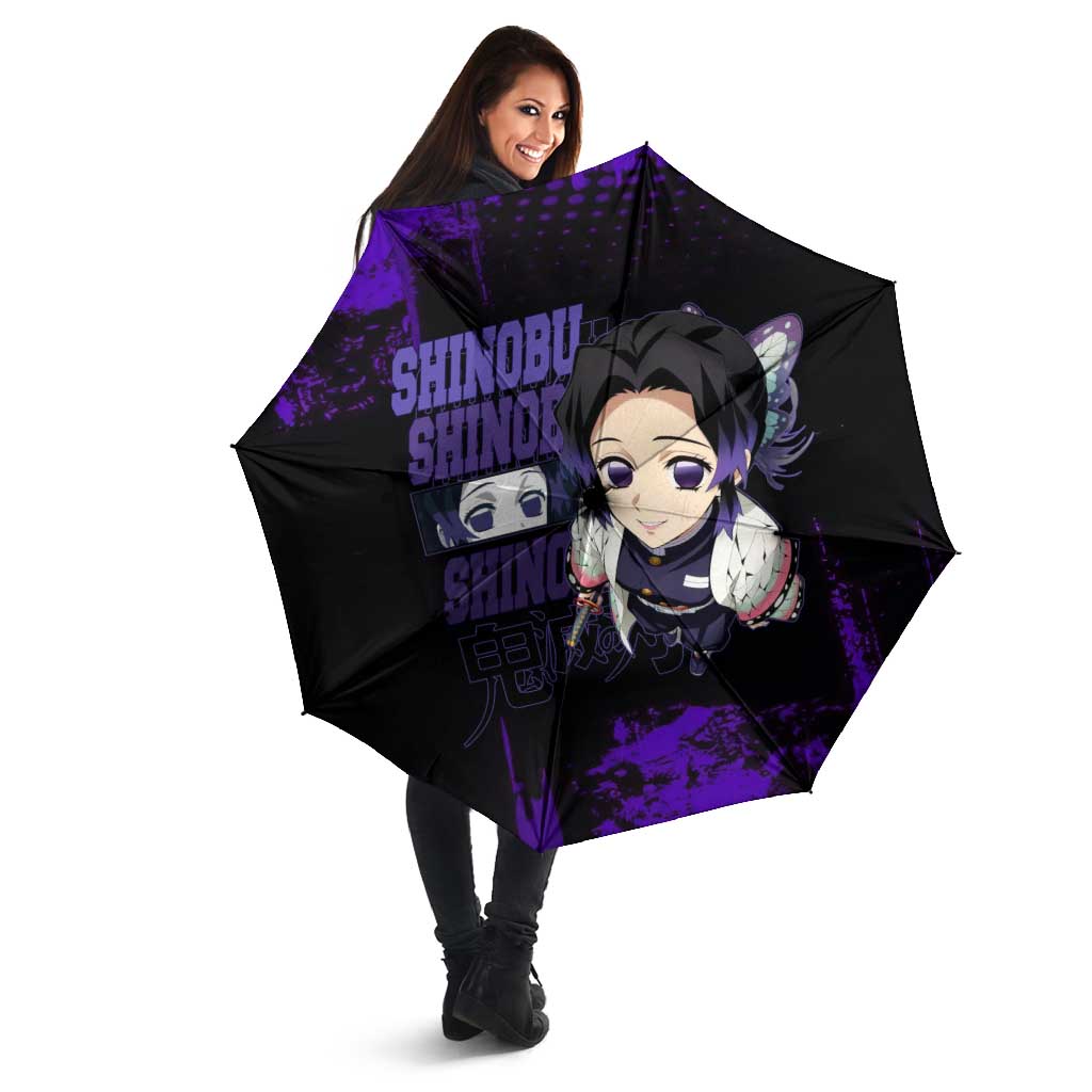 Shinobu Kocho Demon Slayer Purple Grunge Design Umbrella with Butterfly Theme and Calm Expression - The Mazicc