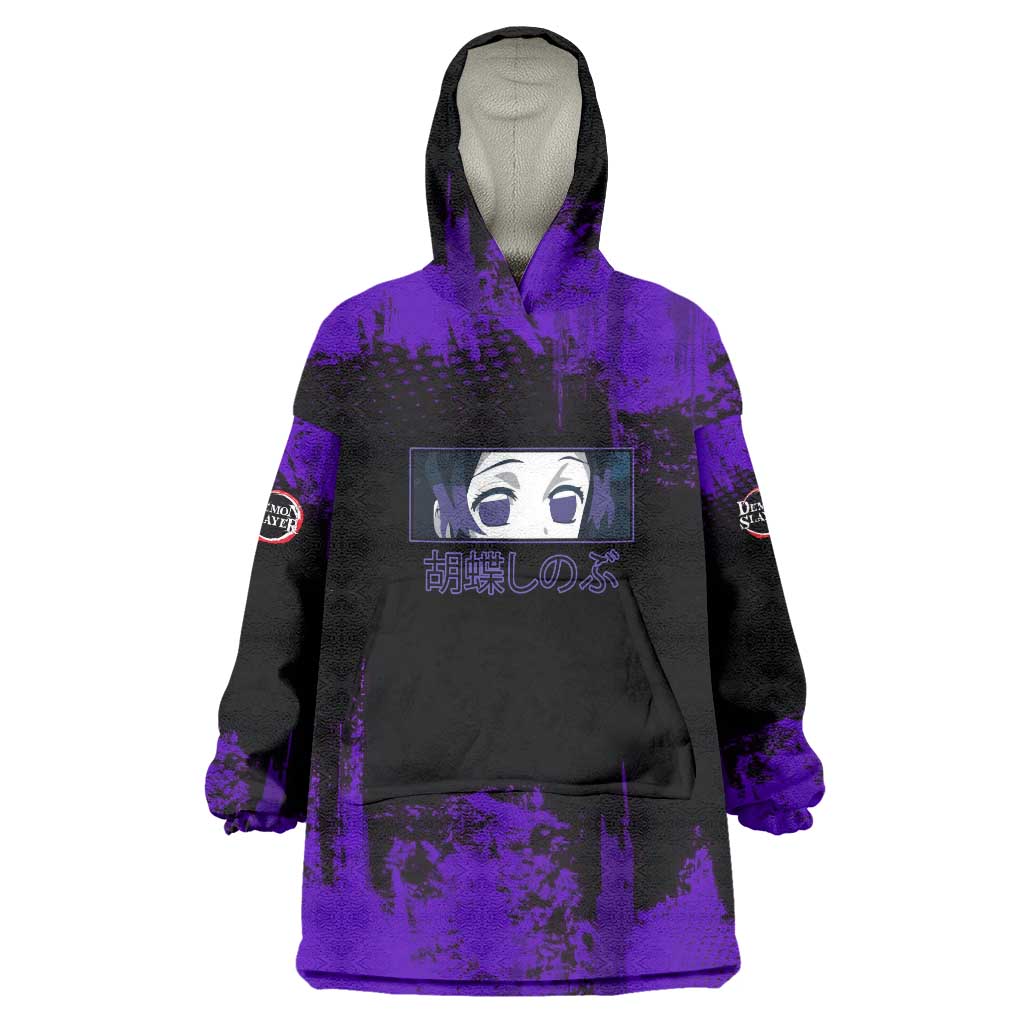 Shinobu Kocho Demon Slayer Purple Grunge Design Wearable Blanket Hoodie with Butterfly Theme and Calm Expression - The Mazicc
