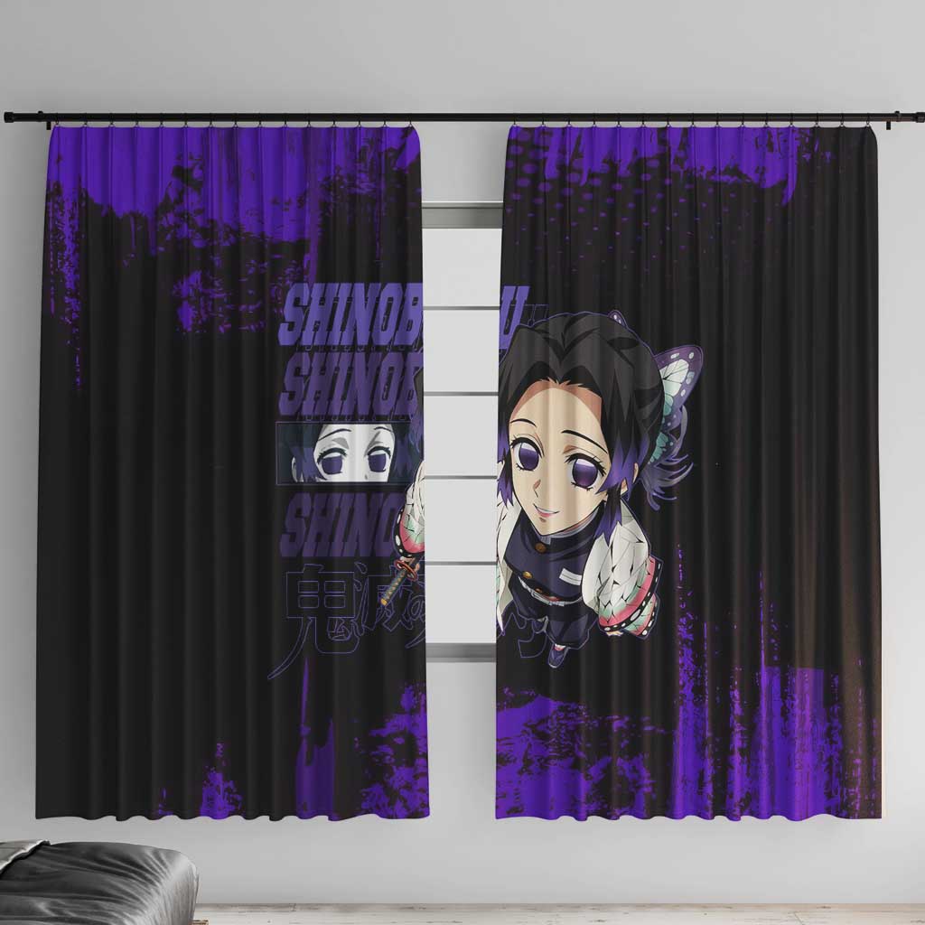 Shinobu Kocho Demon Slayer Purple Grunge Design Window Curtain with Butterfly Theme and Calm Expression - The Mazicc