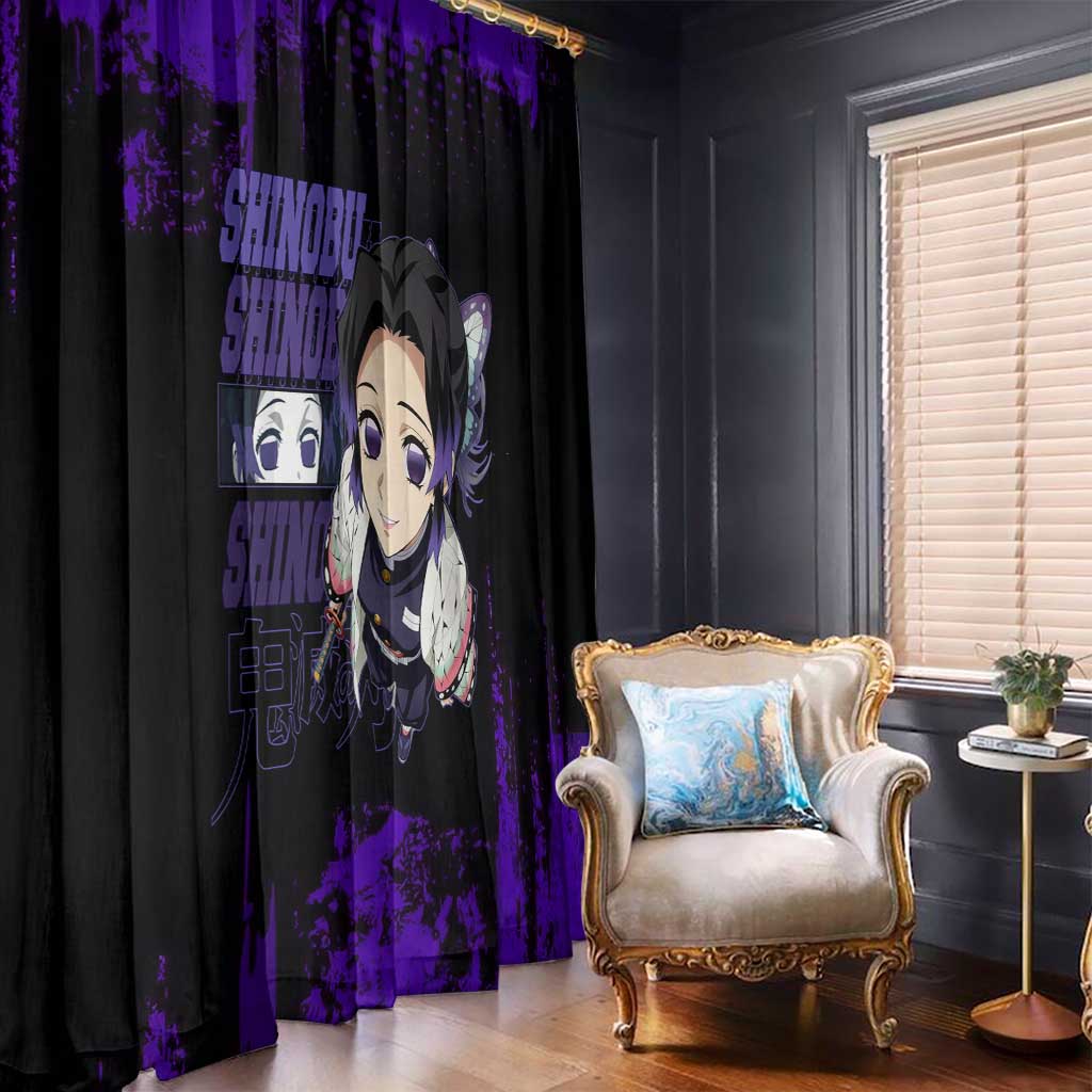Shinobu Kocho Demon Slayer Purple Grunge Design Window Curtain with Butterfly Theme and Calm Expression - The Mazicc