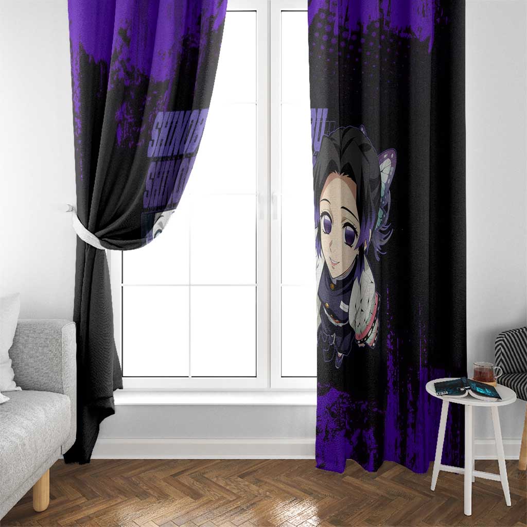 Shinobu Kocho Demon Slayer Purple Grunge Design Window Curtain with Butterfly Theme and Calm Expression - The Mazicc
