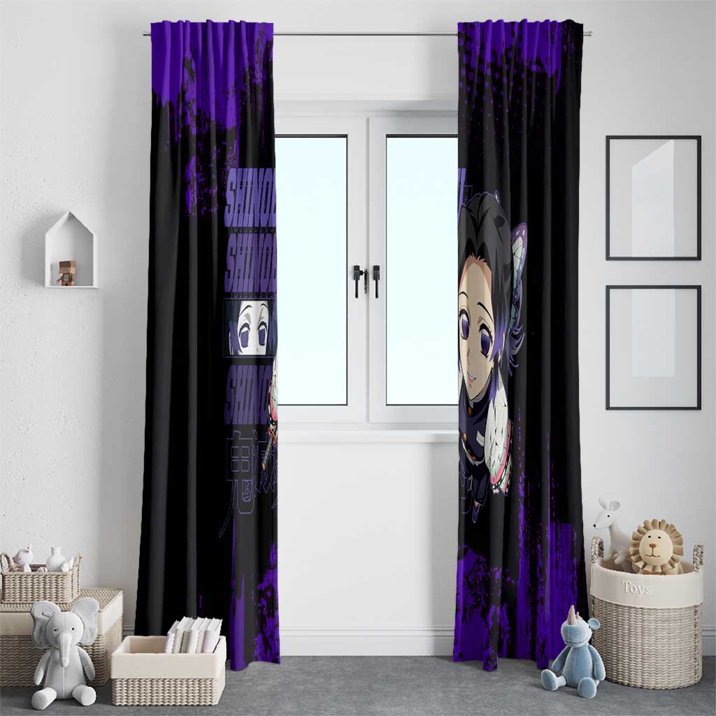 Shinobu Kocho Demon Slayer Purple Grunge Design Window Curtain with Butterfly Theme and Calm Expression - The Mazicc