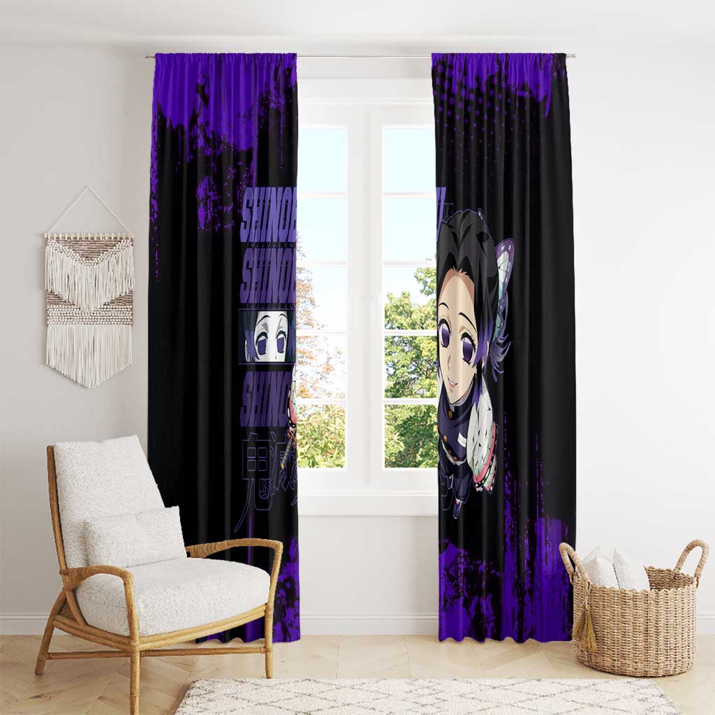 Shinobu Kocho Demon Slayer Purple Grunge Design Window Curtain with Butterfly Theme and Calm Expression - The Mazicc
