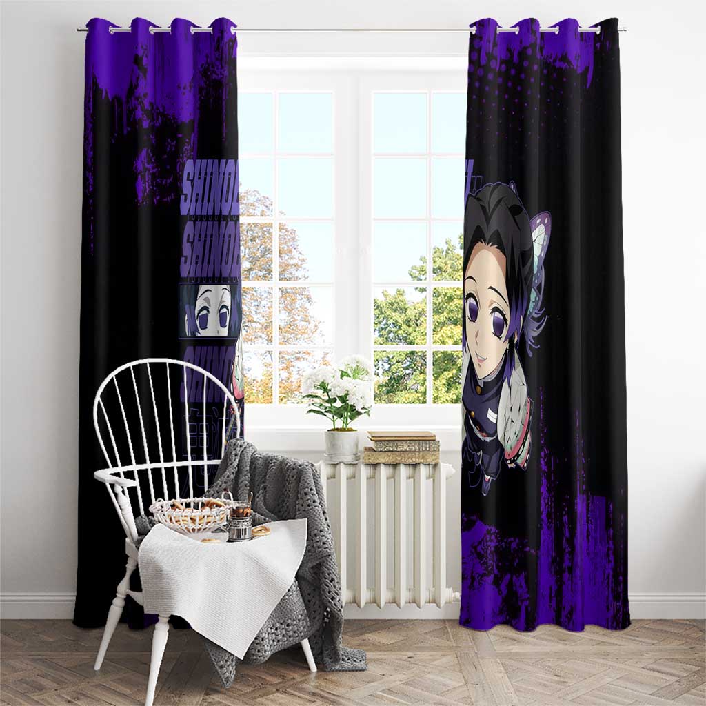Shinobu Kocho Demon Slayer Purple Grunge Design Window Curtain with Butterfly Theme and Calm Expression - The Mazicc