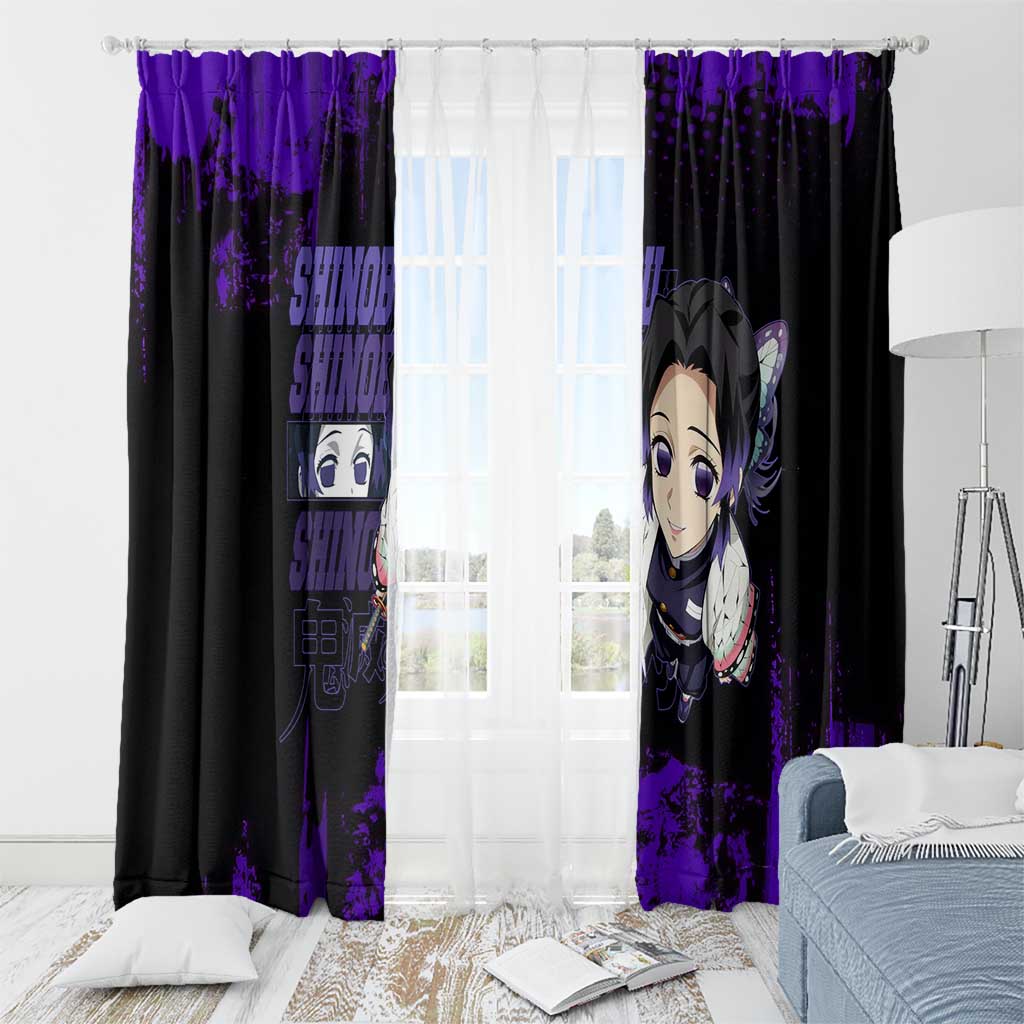 Shinobu Kocho Demon Slayer Purple Grunge Design Window Curtain with Butterfly Theme and Calm Expression - The Mazicc