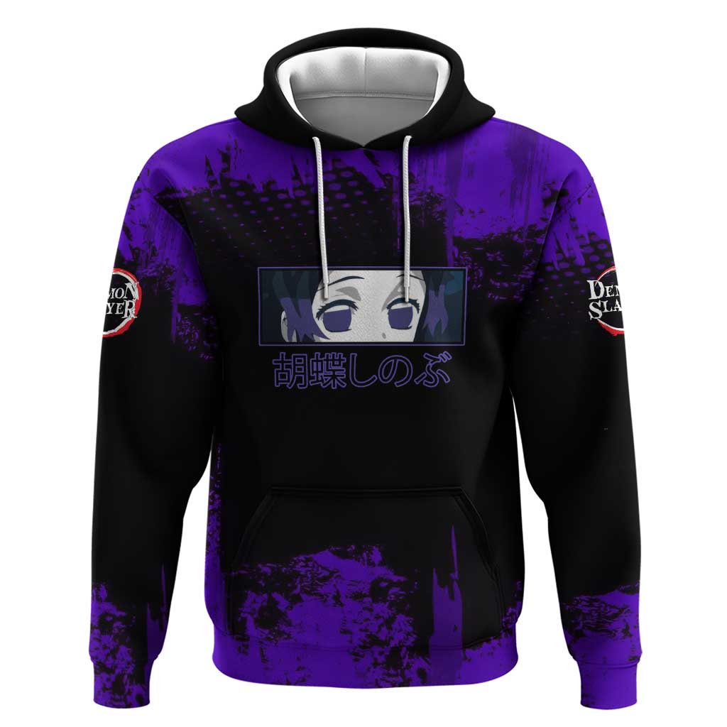 Shinobu Kocho Demon Slayer Purple Grunge Design Zip Hoodie with Butterfly Theme and Calm Expression - The Mazicc