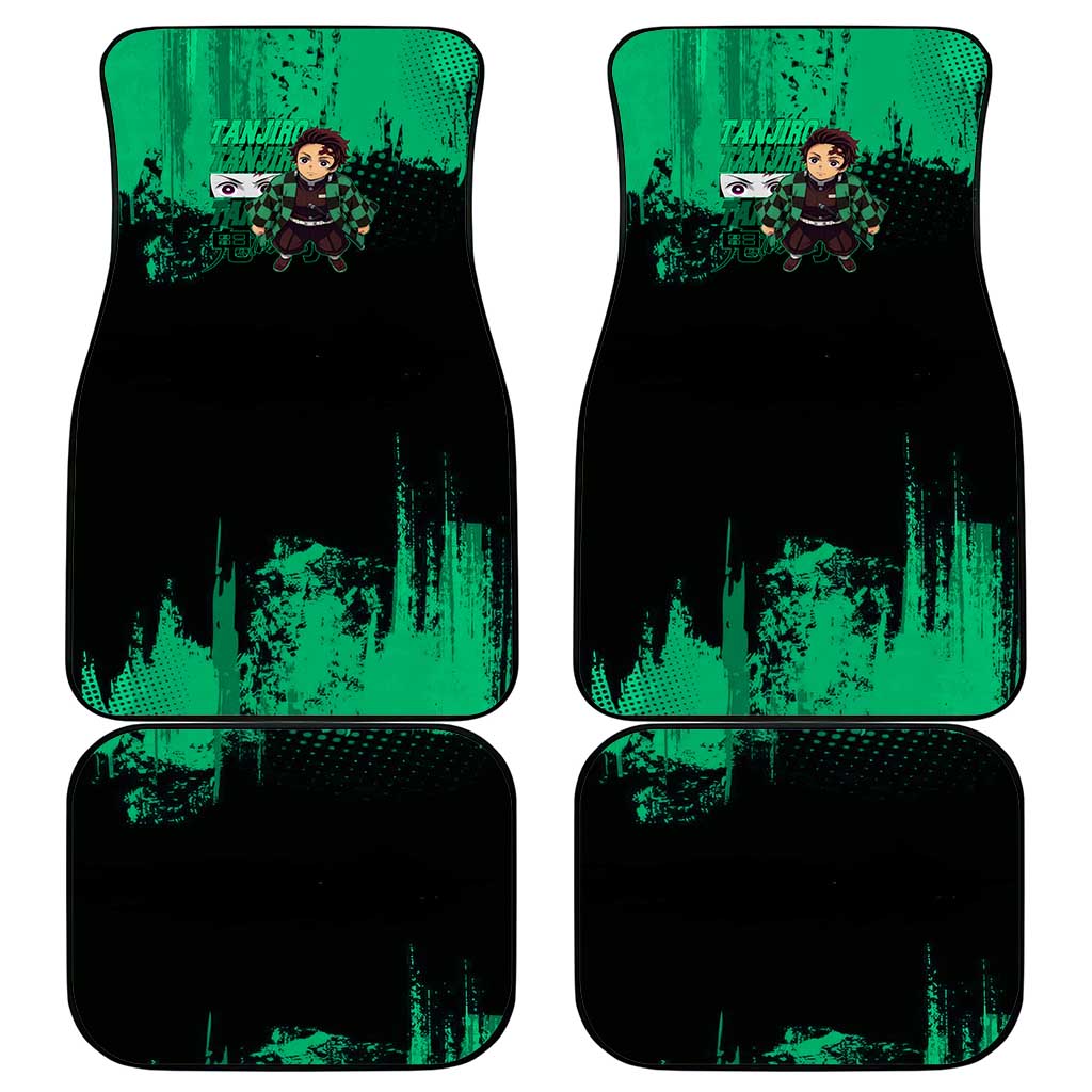 Tanjiro Kamado Demon Slayer Green Grunge Design Car Mats with Determined Eyes and Classic Checkered Haori - The Mazicc