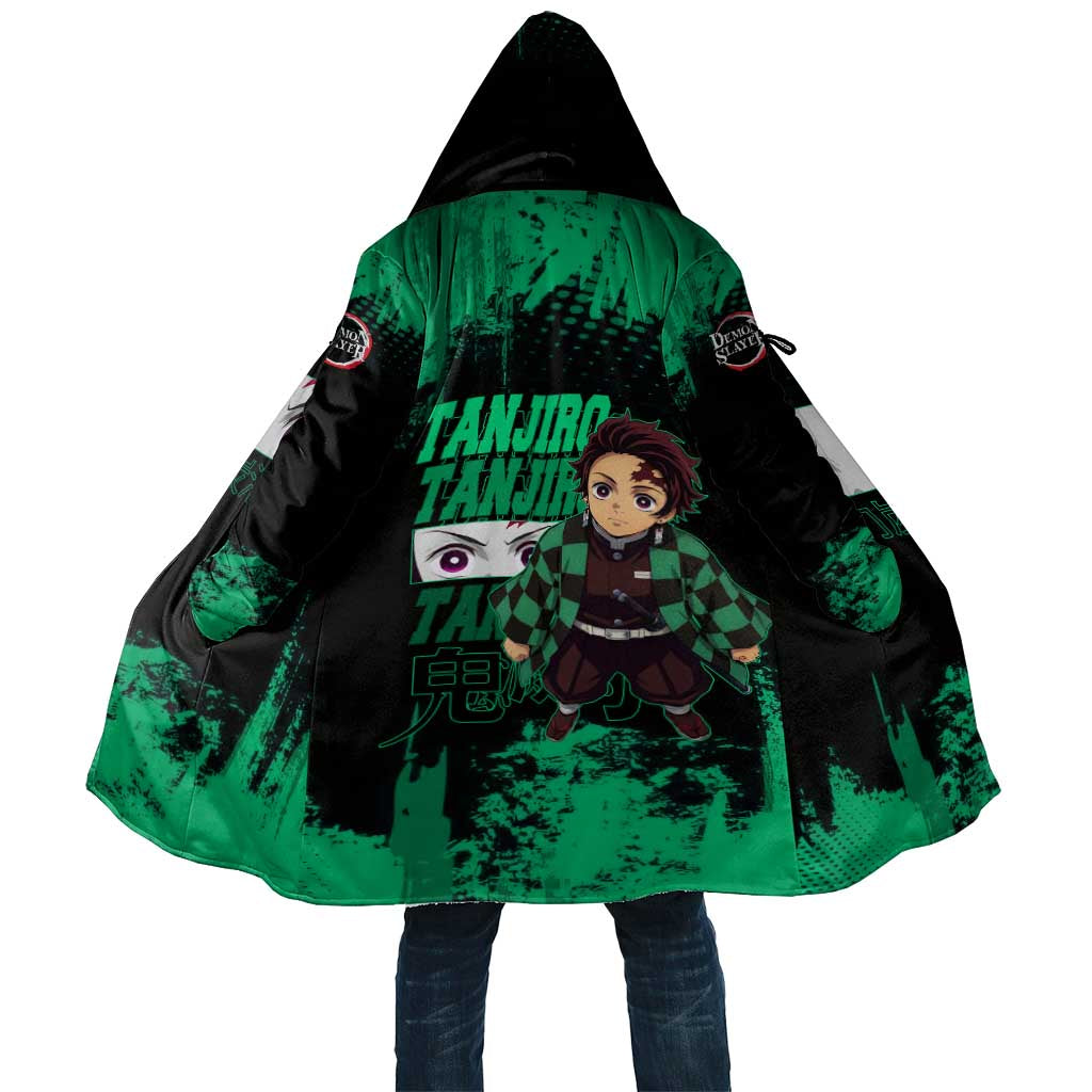 Tanjiro Kamado Demon Slayer Green Grunge Design Cloak with Determined Eyes and Classic Checkered Haori - The Mazicc