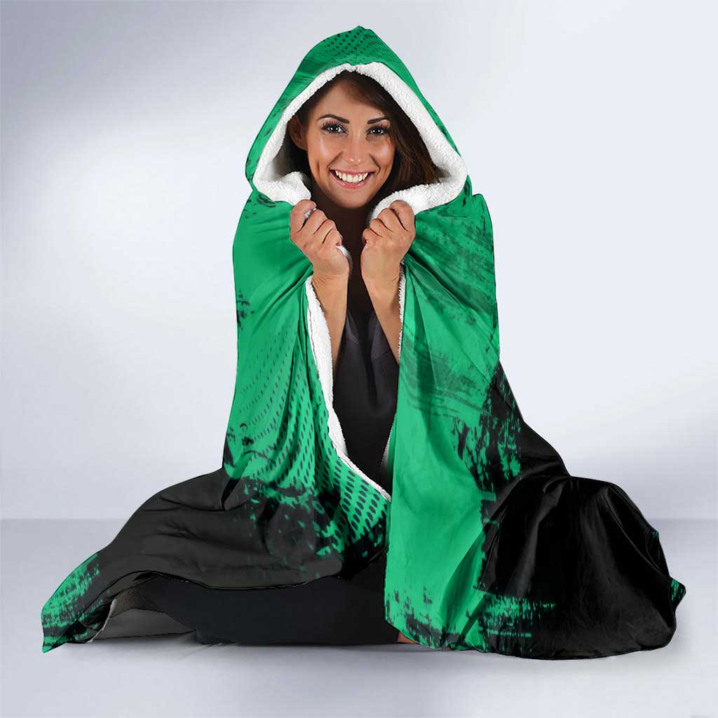 Tanjiro Kamado Demon Slayer Green Grunge Design Hooded Blanket with Determined Eyes and Classic Checkered Haori - The Mazicc