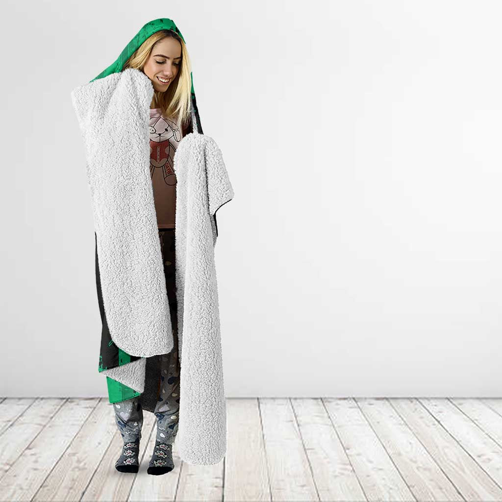 Tanjiro Kamado Demon Slayer Green Grunge Design Hooded Blanket with Determined Eyes and Classic Checkered Haori - The Mazicc