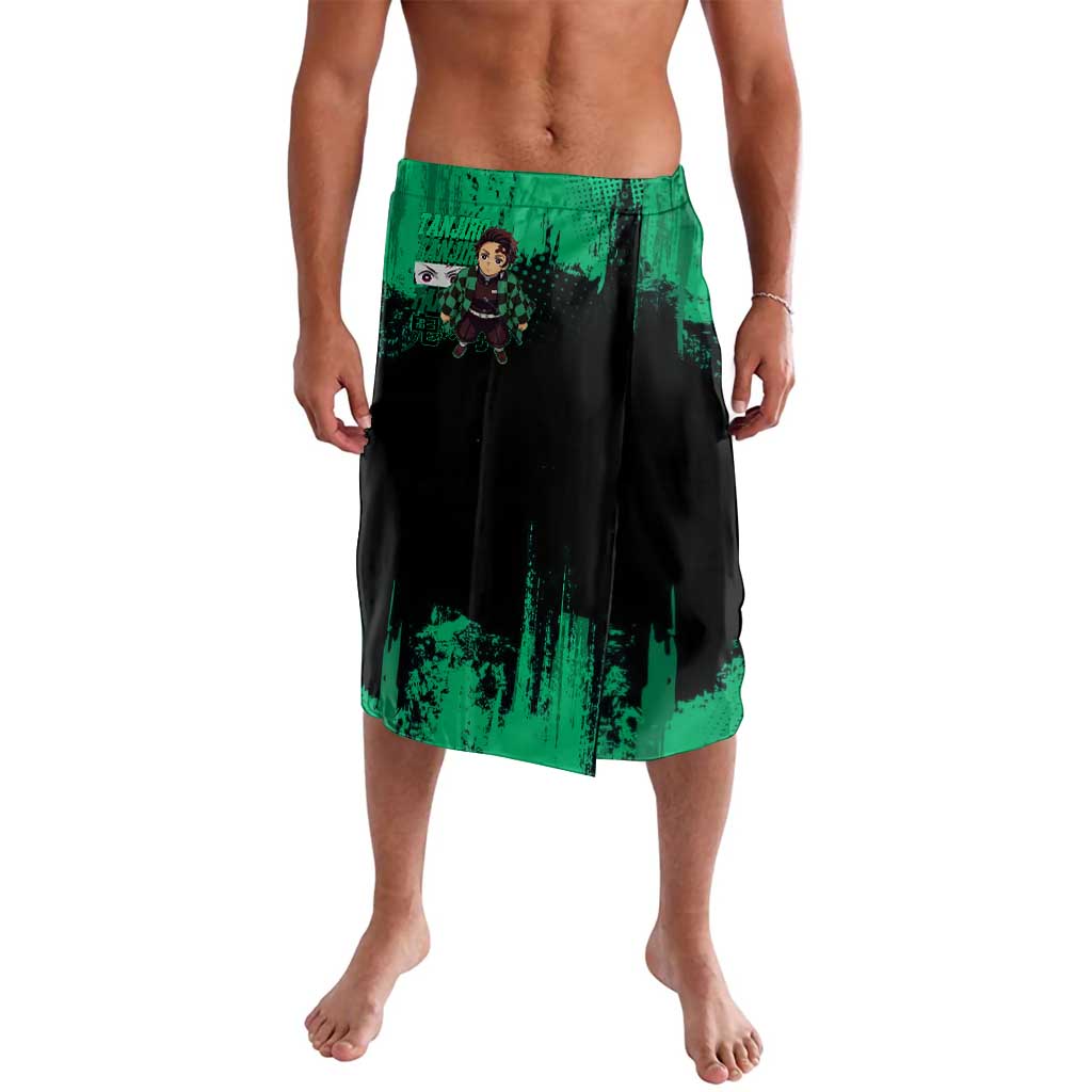 Tanjiro Kamado Demon Slayer Green Grunge Design Lavalava with Determined Eyes and Classic Checkered Haori - The Mazicc