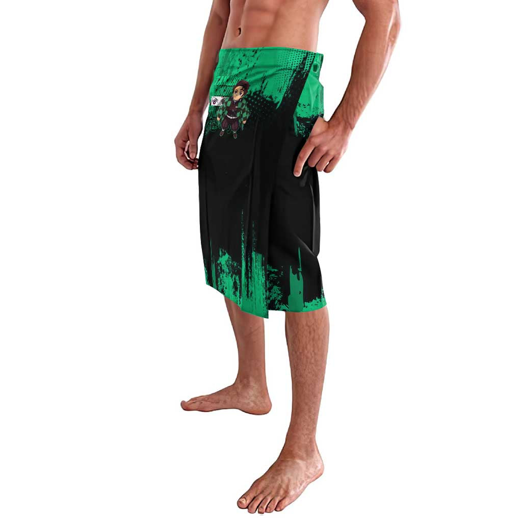 Tanjiro Kamado Demon Slayer Green Grunge Design Lavalava with Determined Eyes and Classic Checkered Haori - The Mazicc