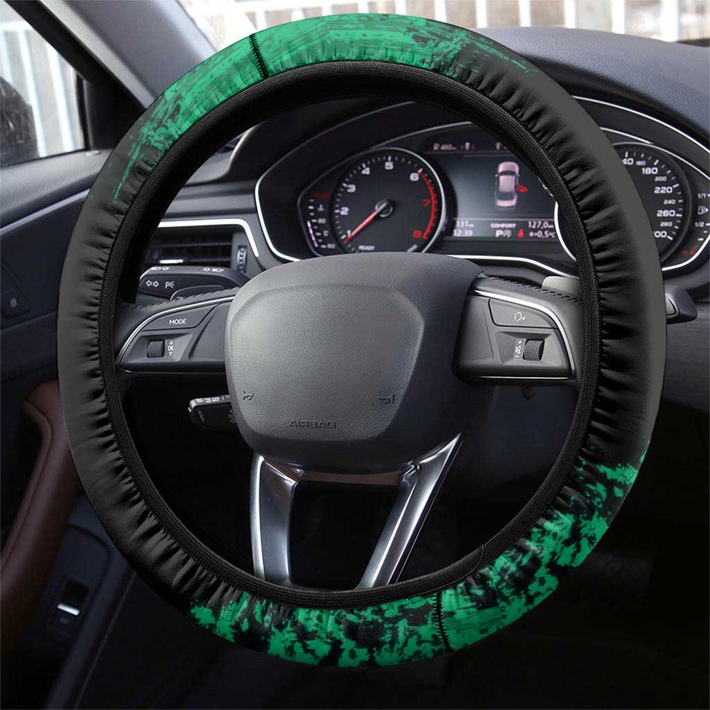 Tanjiro Kamado Demon Slayer Green Grunge Design Steering Wheel Cover with Determined Eyes and Classic Checkered Haori - The Mazicc