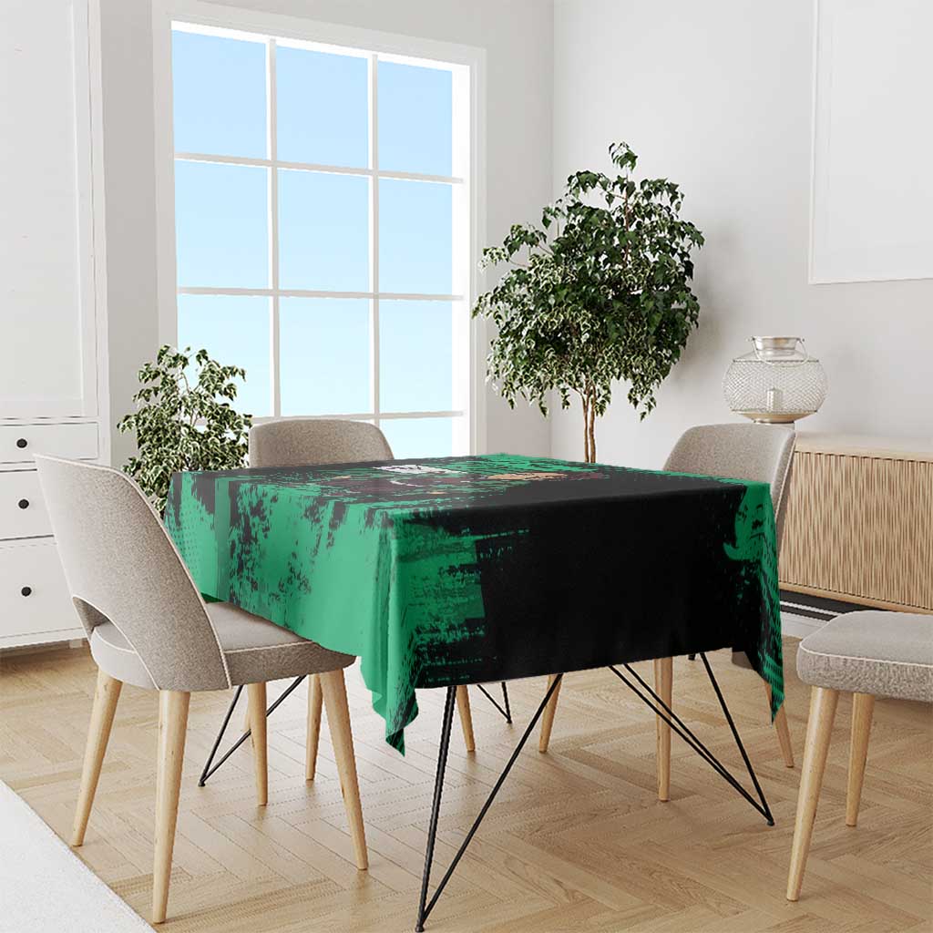 Tanjiro Kamado Demon Slayer Green Grunge Design Tablecloth with Determined Eyes and Classic Checkered Haori - The Mazicc