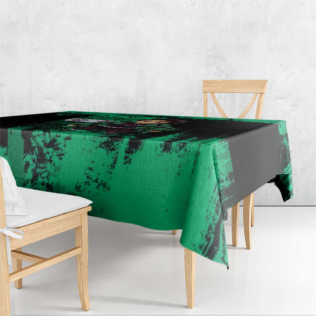 Tanjiro Kamado Demon Slayer Green Grunge Design Tablecloth with Determined Eyes and Classic Checkered Haori - The Mazicc
