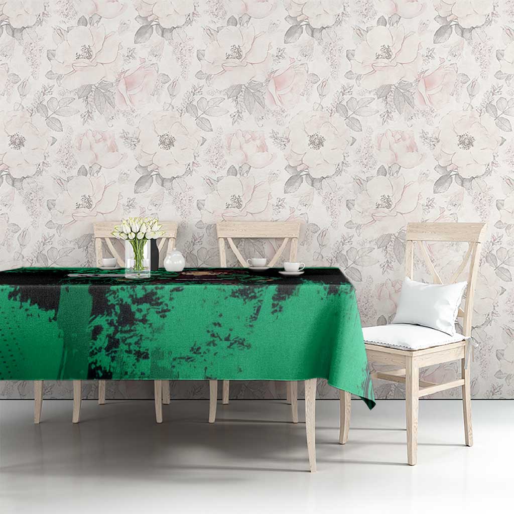 Tanjiro Kamado Demon Slayer Green Grunge Design Tablecloth with Determined Eyes and Classic Checkered Haori - The Mazicc