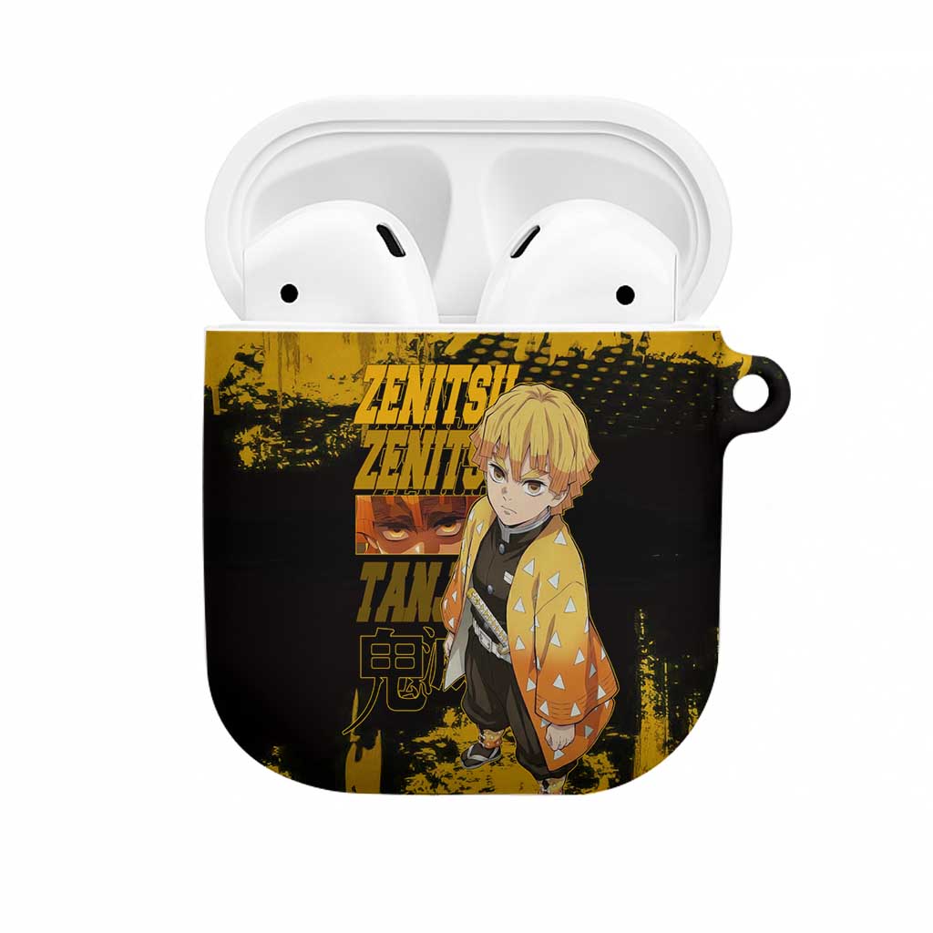 Zenitsu Agatsuma Demon Slayer Yellow Grunge Design AirPods Case with Lightning Eyes and Bold Pose - The Mazicc