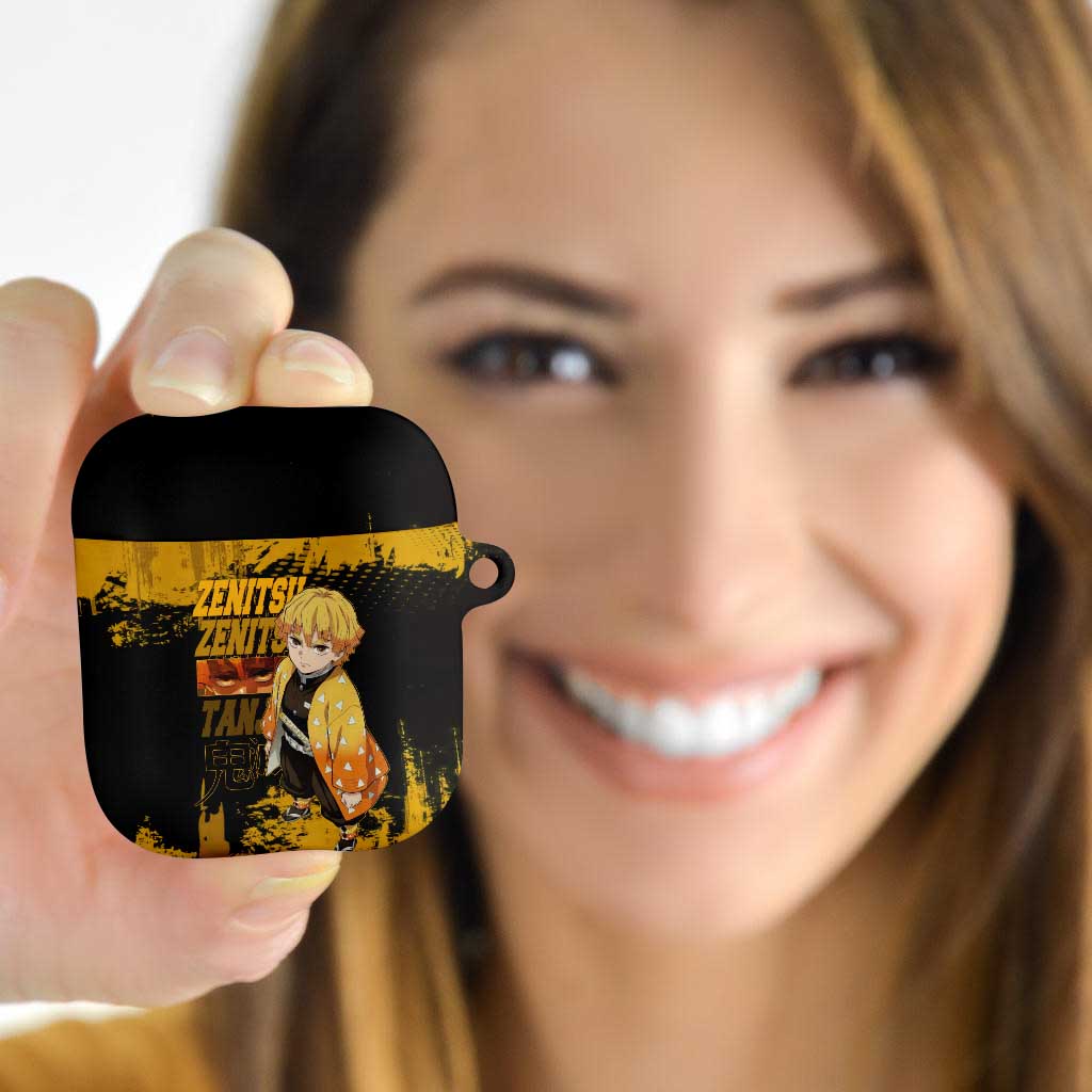 Zenitsu Agatsuma Demon Slayer Yellow Grunge Design AirPods Case with Lightning Eyes and Bold Pose - The Mazicc
