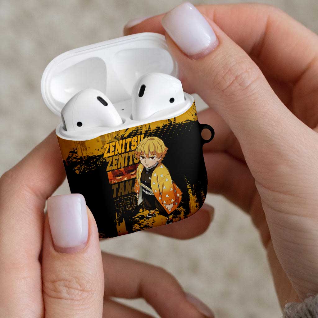 Zenitsu Agatsuma Demon Slayer Yellow Grunge Design AirPods Case with Lightning Eyes and Bold Pose - The Mazicc