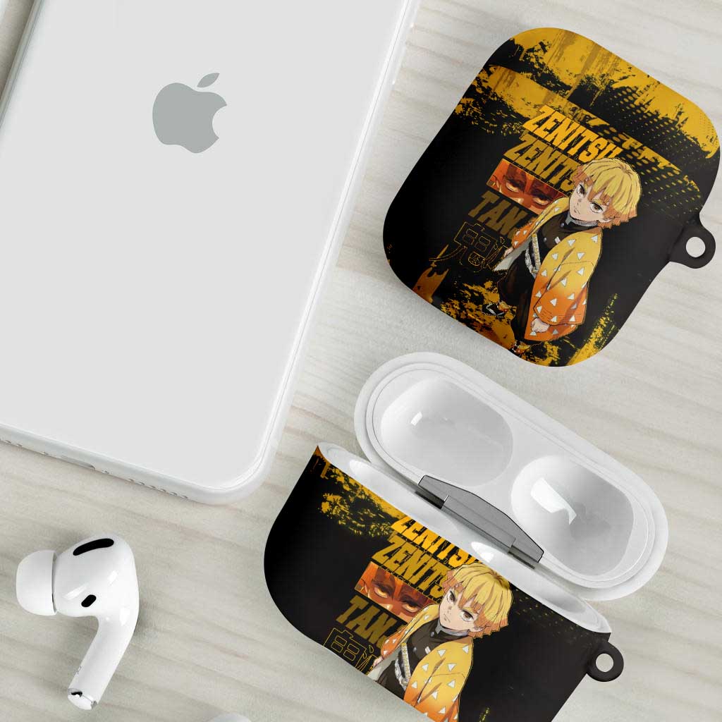 Zenitsu Agatsuma Demon Slayer Yellow Grunge Design AirPods Case with Lightning Eyes and Bold Pose - The Mazicc