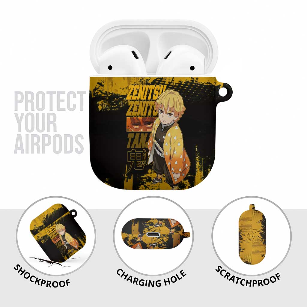 Zenitsu Agatsuma Demon Slayer Yellow Grunge Design AirPods Case with Lightning Eyes and Bold Pose - The Mazicc