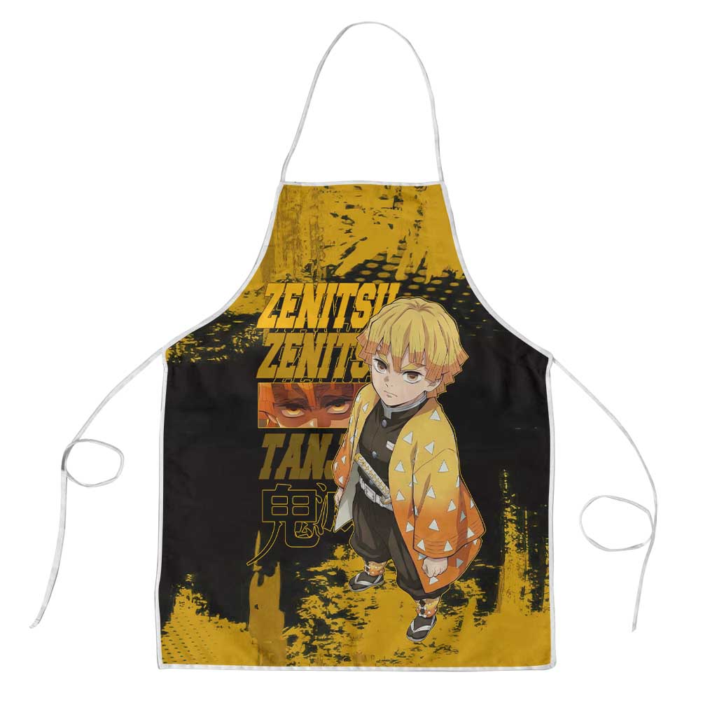 Zenitsu Agatsuma Demon Slayer Yellow Grunge Design Apron with Lightning Eyes and Bold Pose - The Mazicc