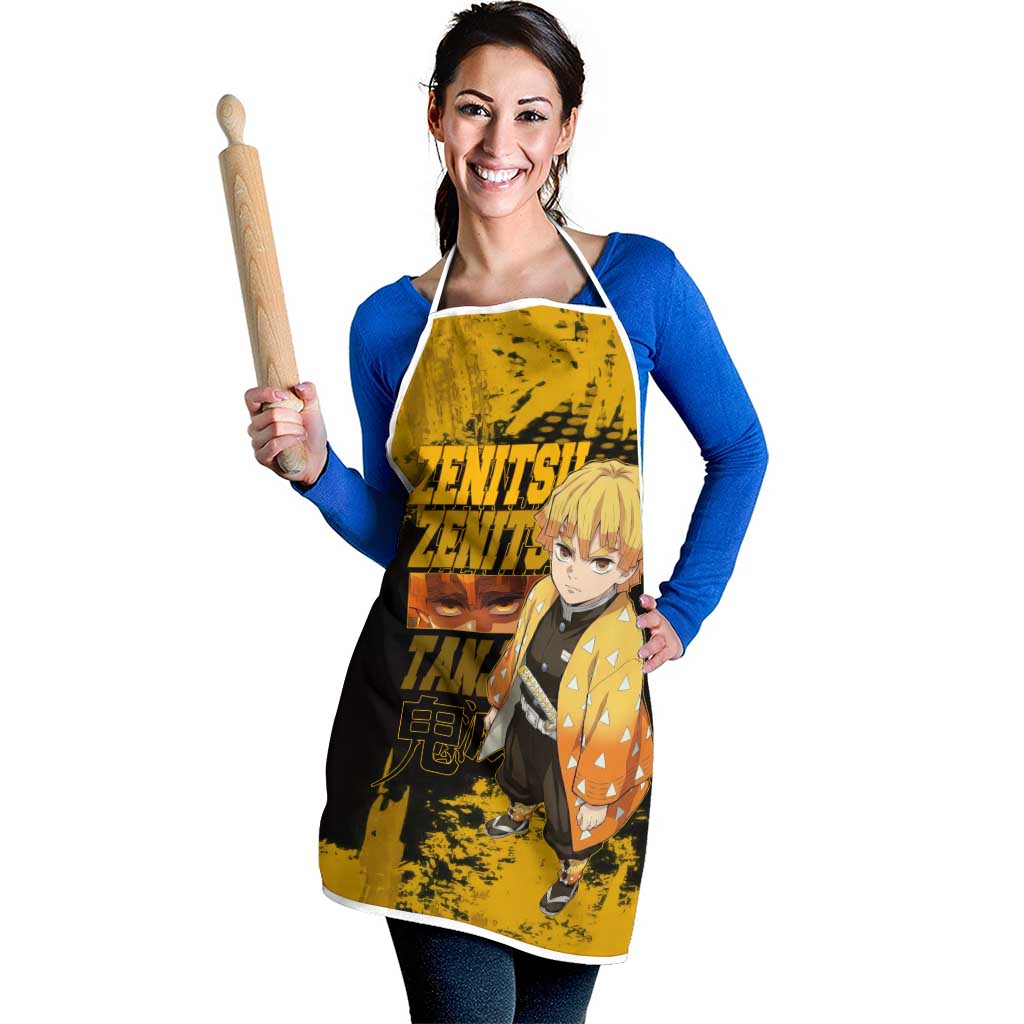 Zenitsu Agatsuma Demon Slayer Yellow Grunge Design Apron with Lightning Eyes and Bold Pose - The Mazicc