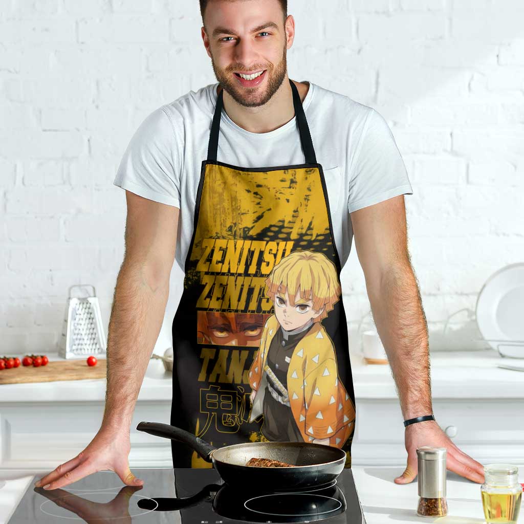 Zenitsu Agatsuma Demon Slayer Yellow Grunge Design Apron with Lightning Eyes and Bold Pose - The Mazicc