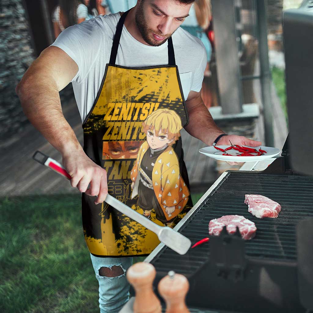 Zenitsu Agatsuma Demon Slayer Yellow Grunge Design Apron with Lightning Eyes and Bold Pose - The Mazicc