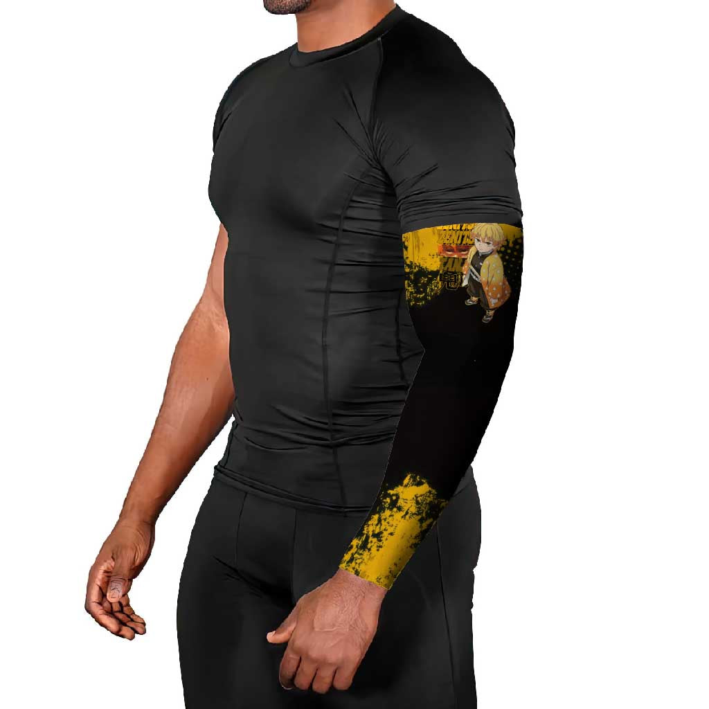 Zenitsu Agatsuma Demon Slayer Yellow Grunge Design Arm Sleeves with Lightning Eyes and Bold Pose - The Mazicc