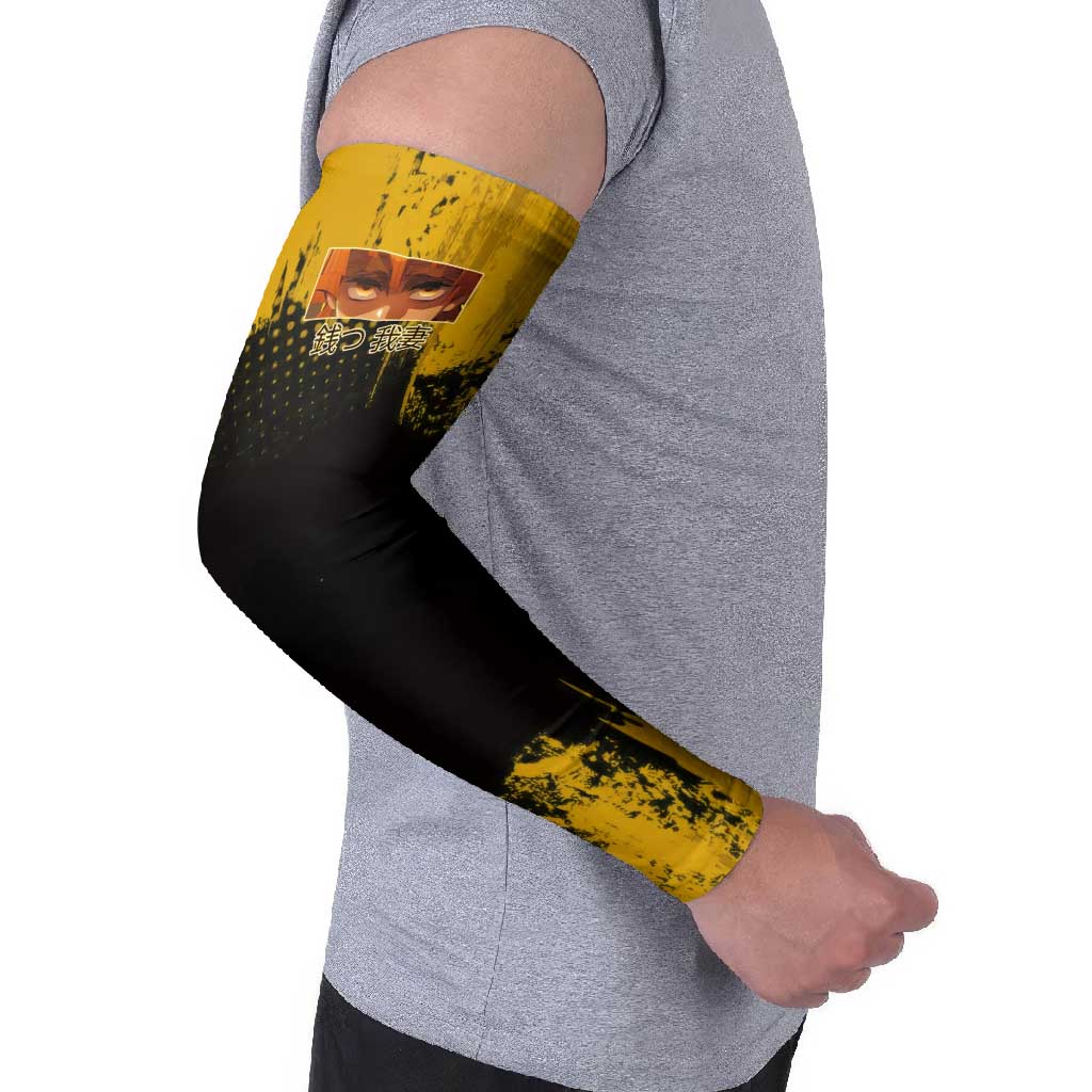 Zenitsu Agatsuma Demon Slayer Yellow Grunge Design Arm Sleeves with Lightning Eyes and Bold Pose - The Mazicc
