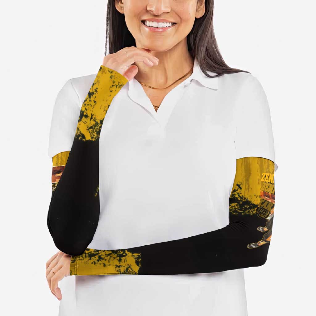 Zenitsu Agatsuma Demon Slayer Yellow Grunge Design Arm Sleeves with Lightning Eyes and Bold Pose - The Mazicc